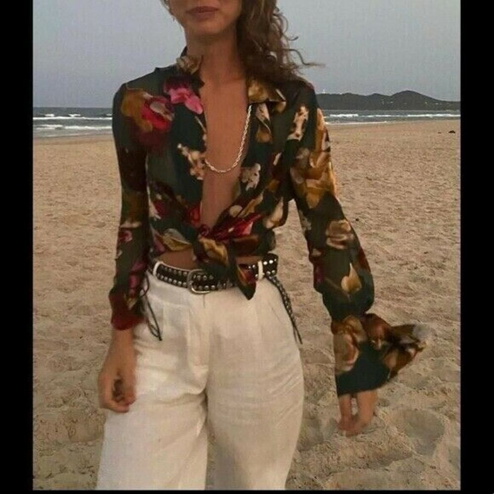 $273 RAT & BOA Designer Green Floral Semi Sheer Issey Blouse SOLD OUT XS V Neck - Picture 2 of 12